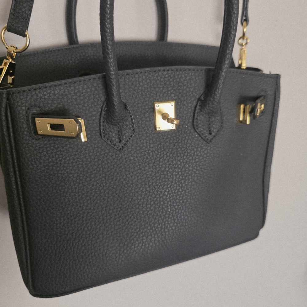 Birkin Style Black Faux Leather Handbag - Picture 4 of 11